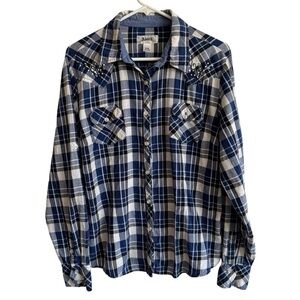 Adiktd Embellished Plaid Western Shirt, Size XL